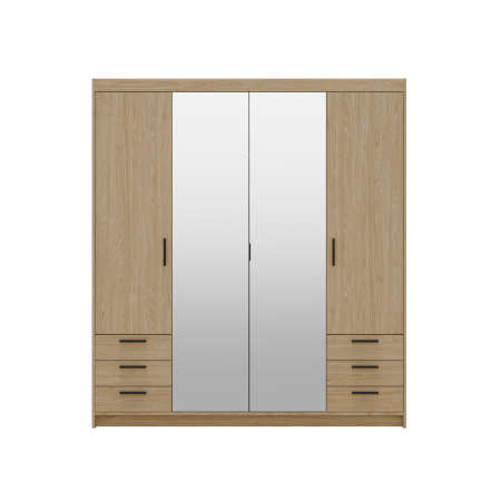 Szeroka szafa z lustrem szufladami 176 cm garderoba TRINO dąb olejowany